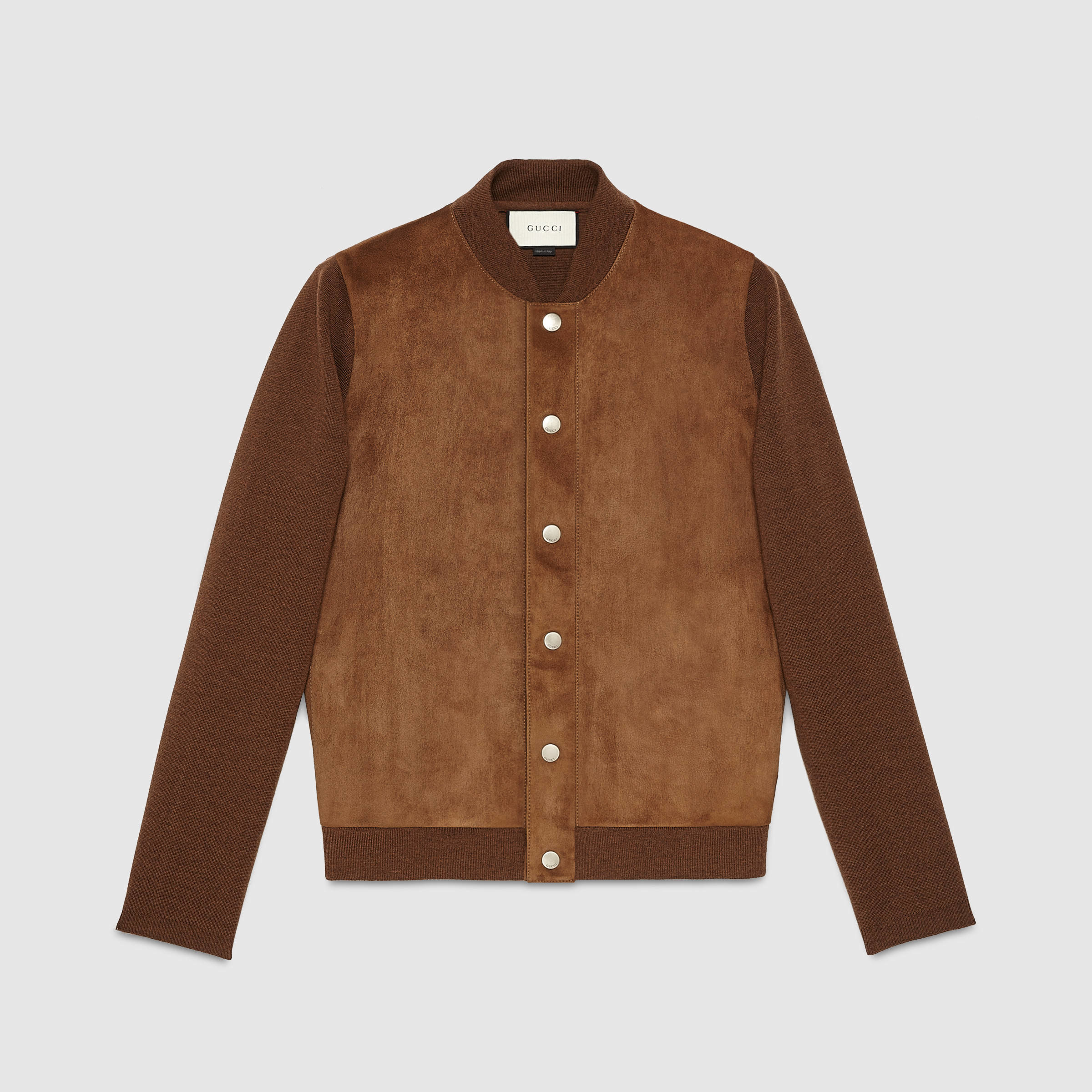 Gucci Wool Cardigan With Suede Front in Brown for Men Lyst